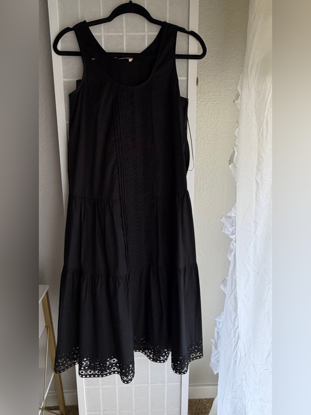 Twin-Set Black Sleeveless Midi Dress with Eyelet Hem